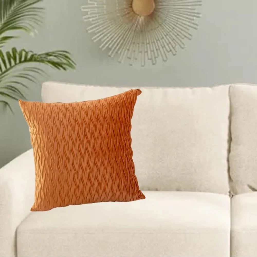Luxury Home | BohoChic Burnt Orange Soft Velvet Wavy Textured Throw Pillow Cover